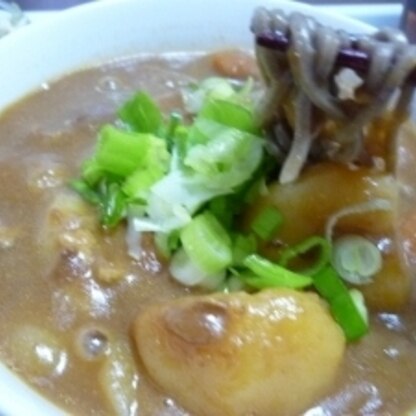 うどんないのに無性にこの甘辛おいしいカレーで麺が食べたくて・・・そばです・・(^_^;)ほんまはズボラじゃないmama^^papaちゃんのズボラ流が大好きです♡